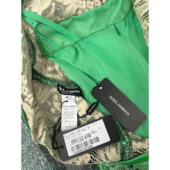 Dolce & Gabbana Semi Sheer Metallic Coated Lace Sleeveless Midi Dress 44 L - Picture 12 of 12